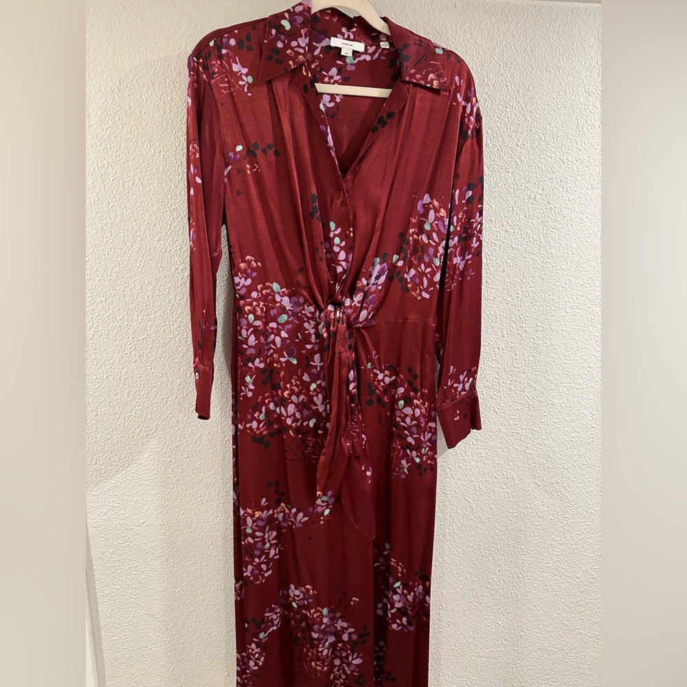VINCE satin floral midi dress
